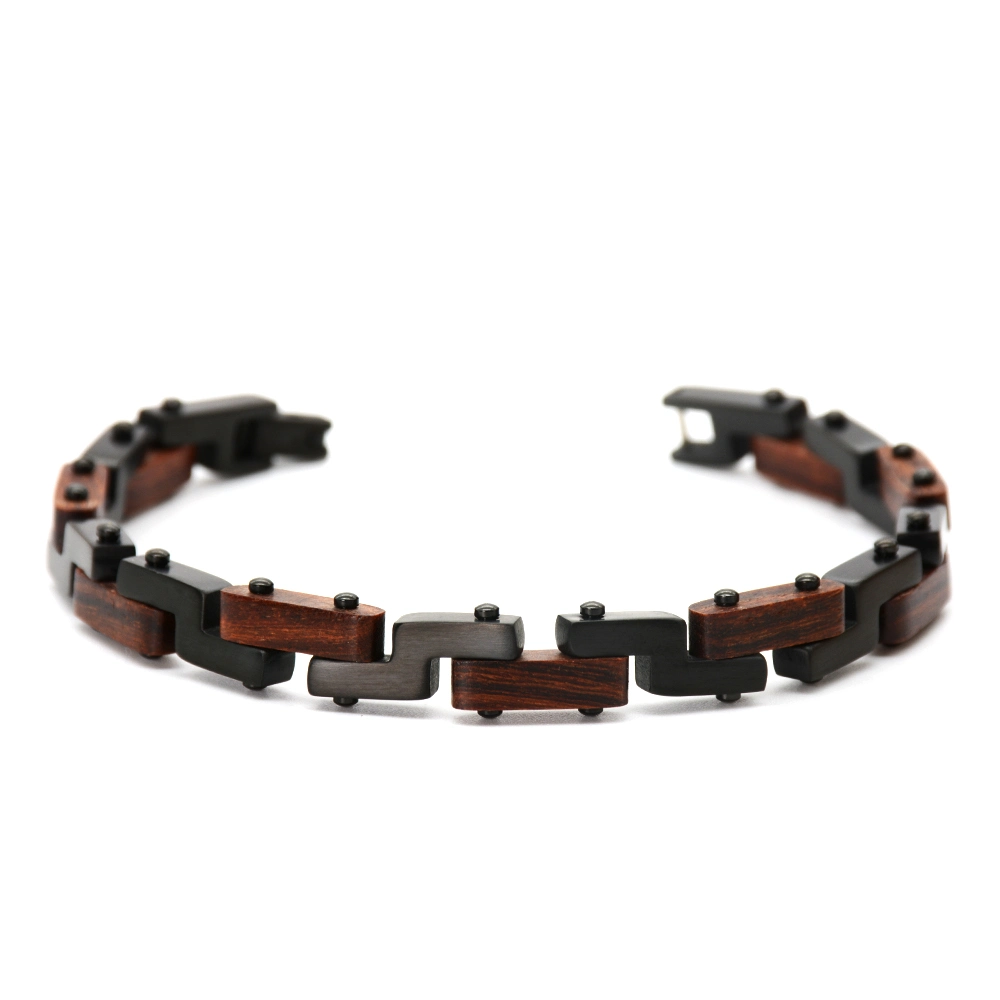 Bewell Fashion Stylish Gift Plated Stainless Steel with Wood Lady Wrist Bracelets