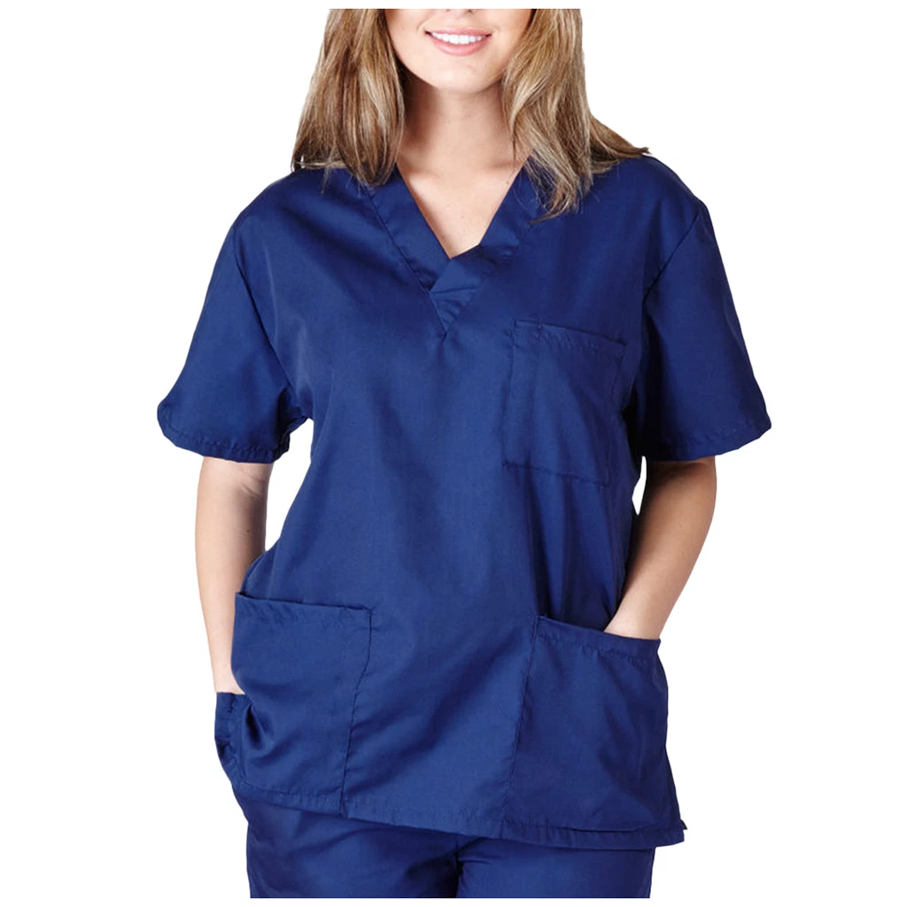 Short Sleeve V-Neck Polyester Nurse Uniform Jacket Hospital Nurse Clothing