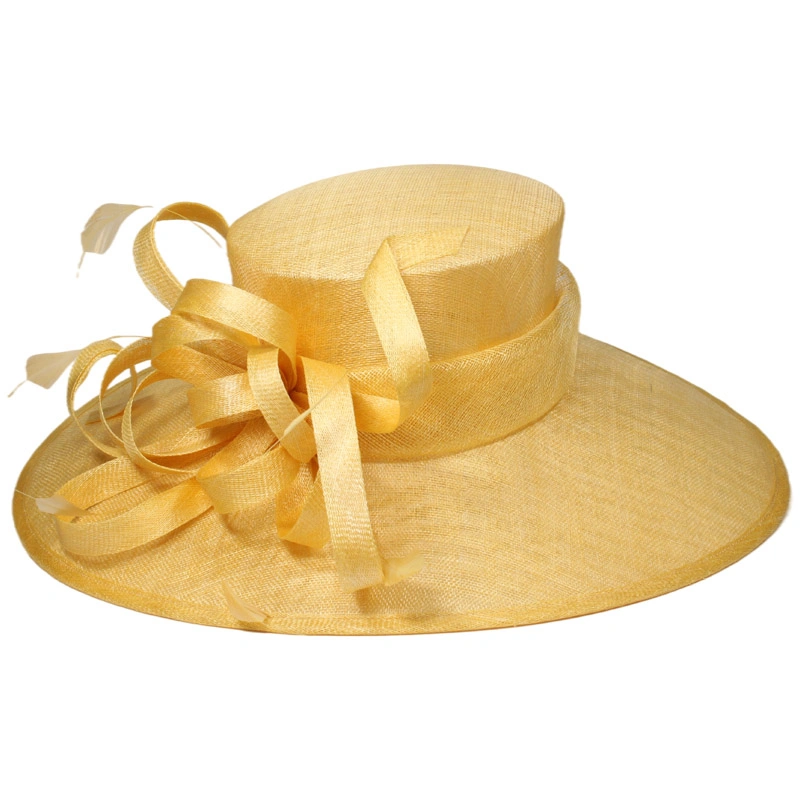 Fashion Women Sun Hat Sinamay Straw Wide Brim Kentucky Derby Yellow Church Wedding Hats