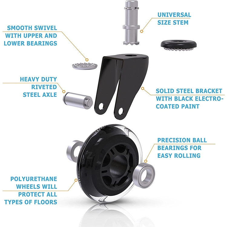 Silent Office Chair Wheel Replacement Rubber Chair Casters for Hardwood Floors and Carpets Furniture Hardware