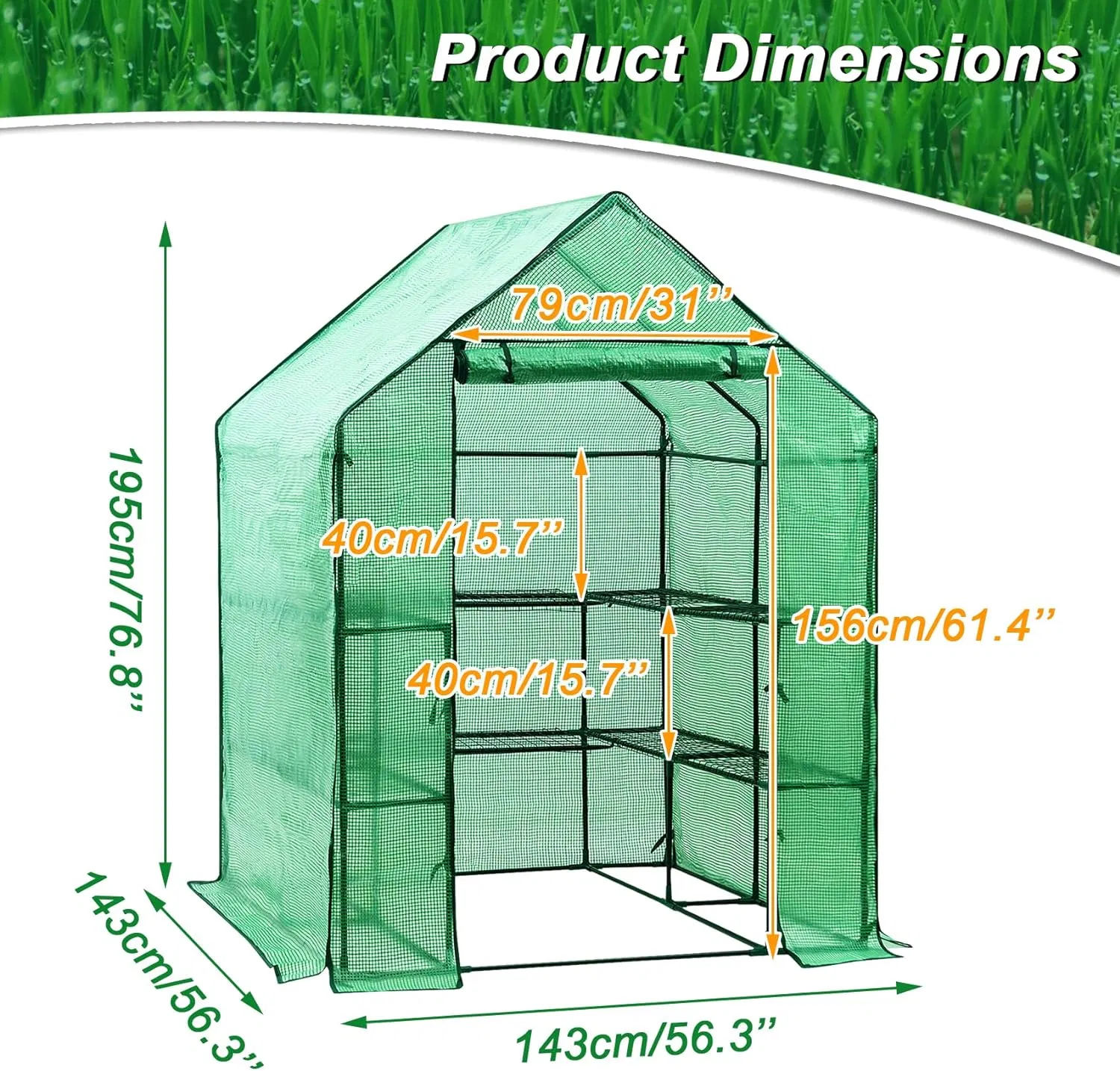 Greenhouse Garden Shed Green House 2m Walk in Storage