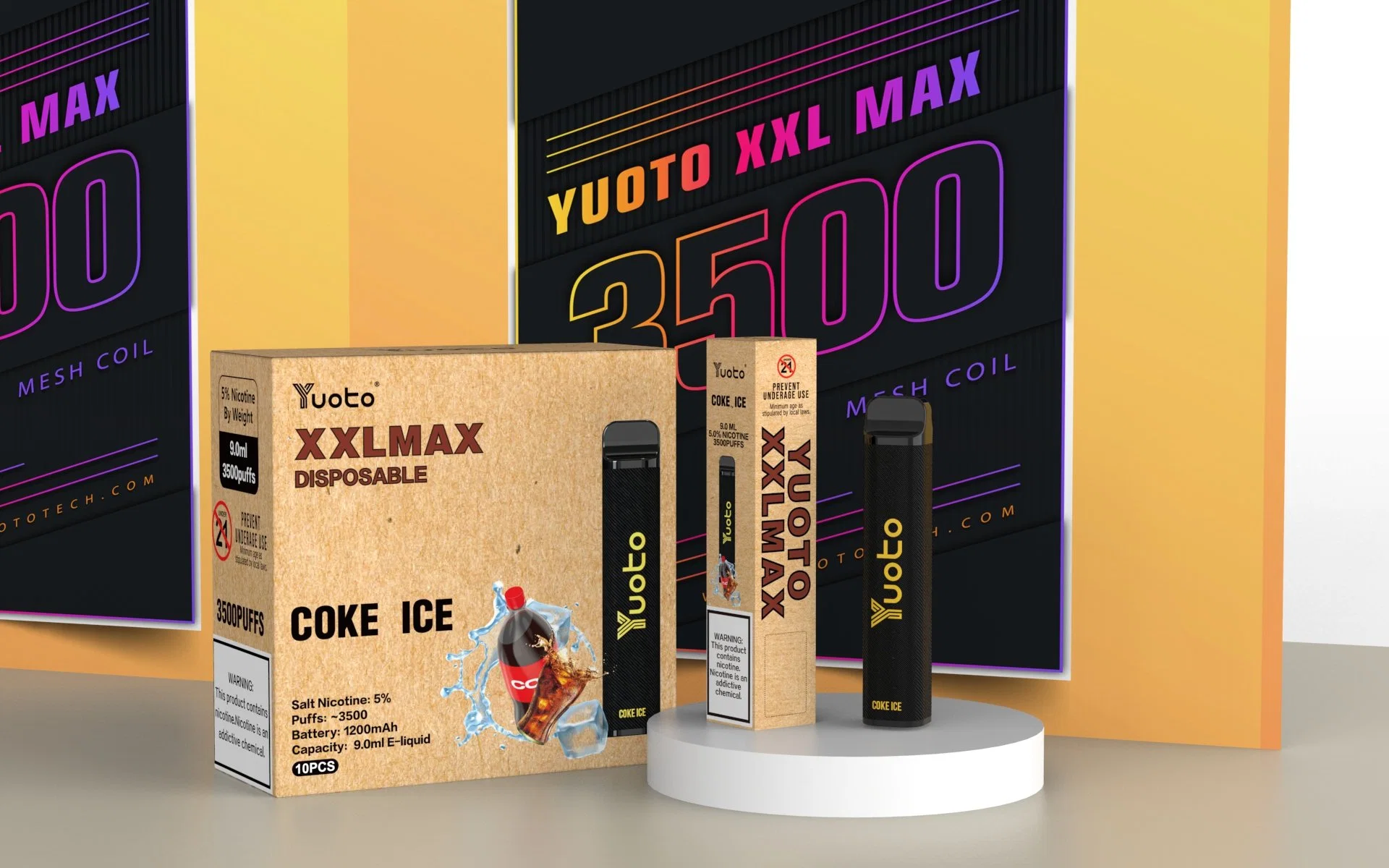 19 sabores Yuoto XXL Max 3500 Puff 9ml de zumo de Vape 1200mAh Batería de litio 0/2/5% de la bobina de malla de la nicotina Personalizar vapores