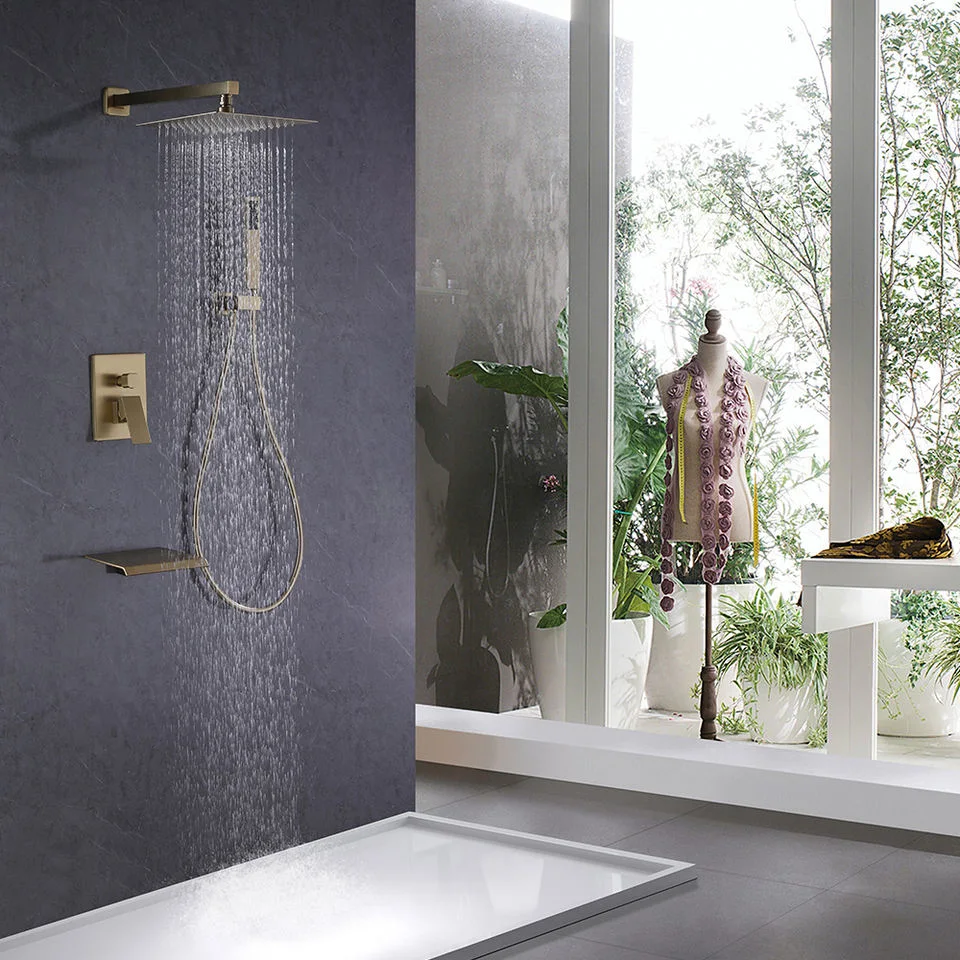 in-Wall Rainfall Bathroom System Shower Set 3 Ways Brushed Gold Shower Mixer