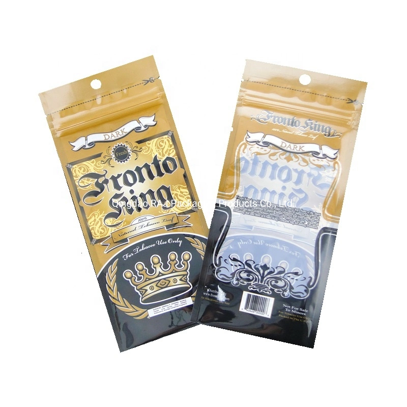 Custom Printed Tobacco Leaf Cigar Three Side Seal Clear Ziplock Plastic Packaging Bag
