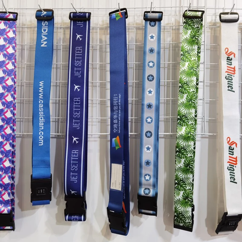 Custom Sublimation Travel Suitcase Silk Print Polyester Nylon Events Promotional Gift Tsa Lock Packing Fashion Luggage Strap Belt