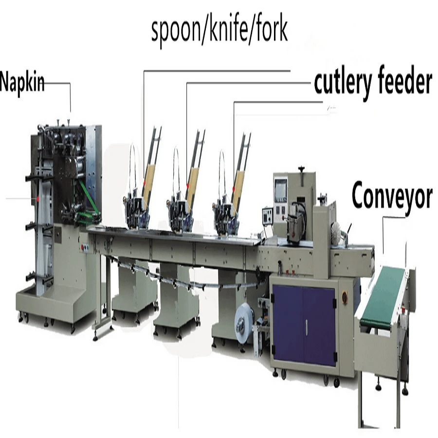 Automatische Einweg-Besteck Set Verpackungsmaschine für Servietten Tissue Löffel Gabel Messer Zahnstocher Salz Pfeffer Zucker Wischtücher Beutel