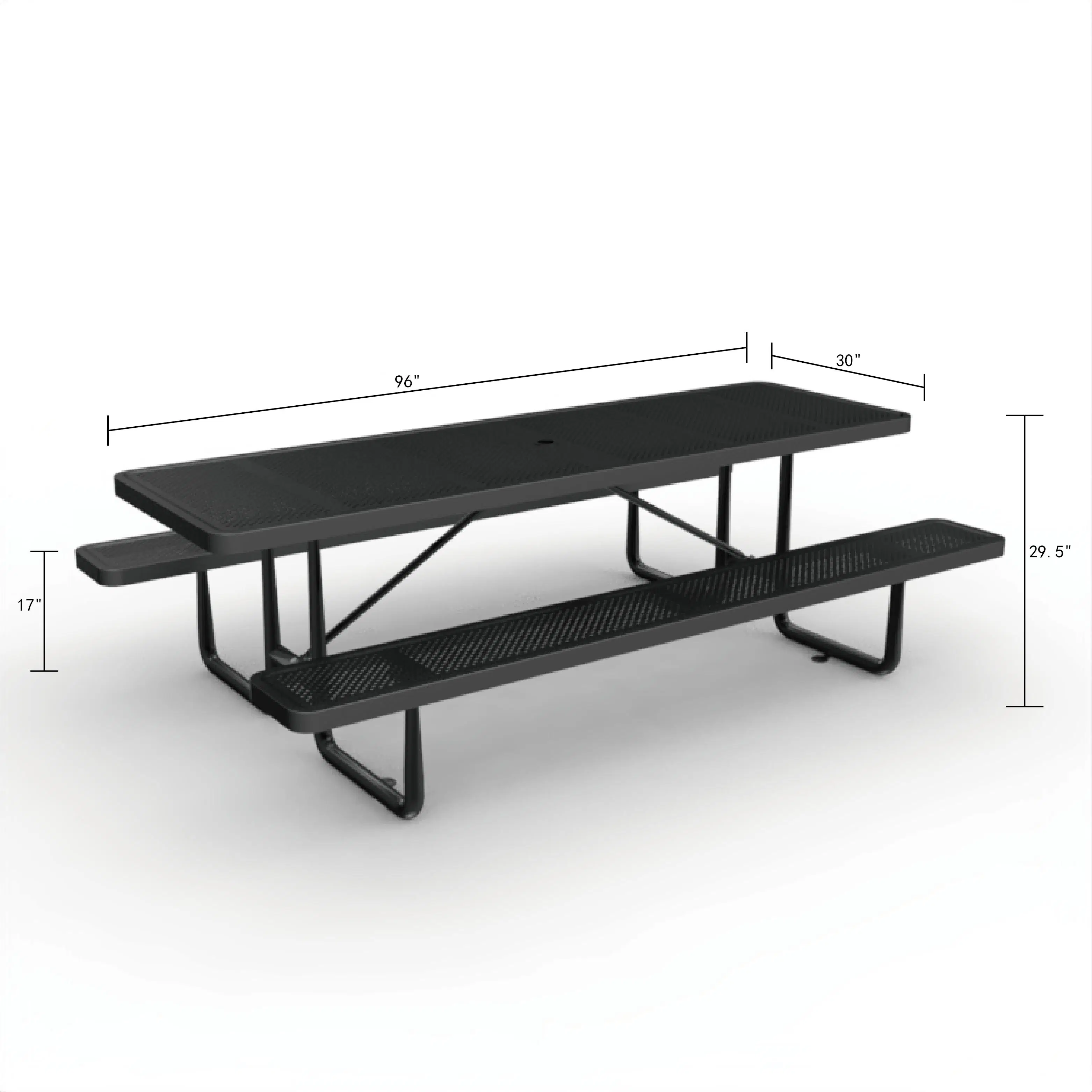 OEM 96" Outdoor Expanded Metal School/Restaurant Cafeteria Rectangular Hall Picnic Table, Black