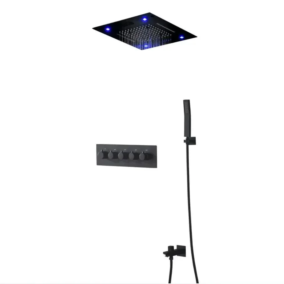 304 Acero inoxidable Bluetooth Music Top Spray LED Baño Overhead Juego de ducha de manos