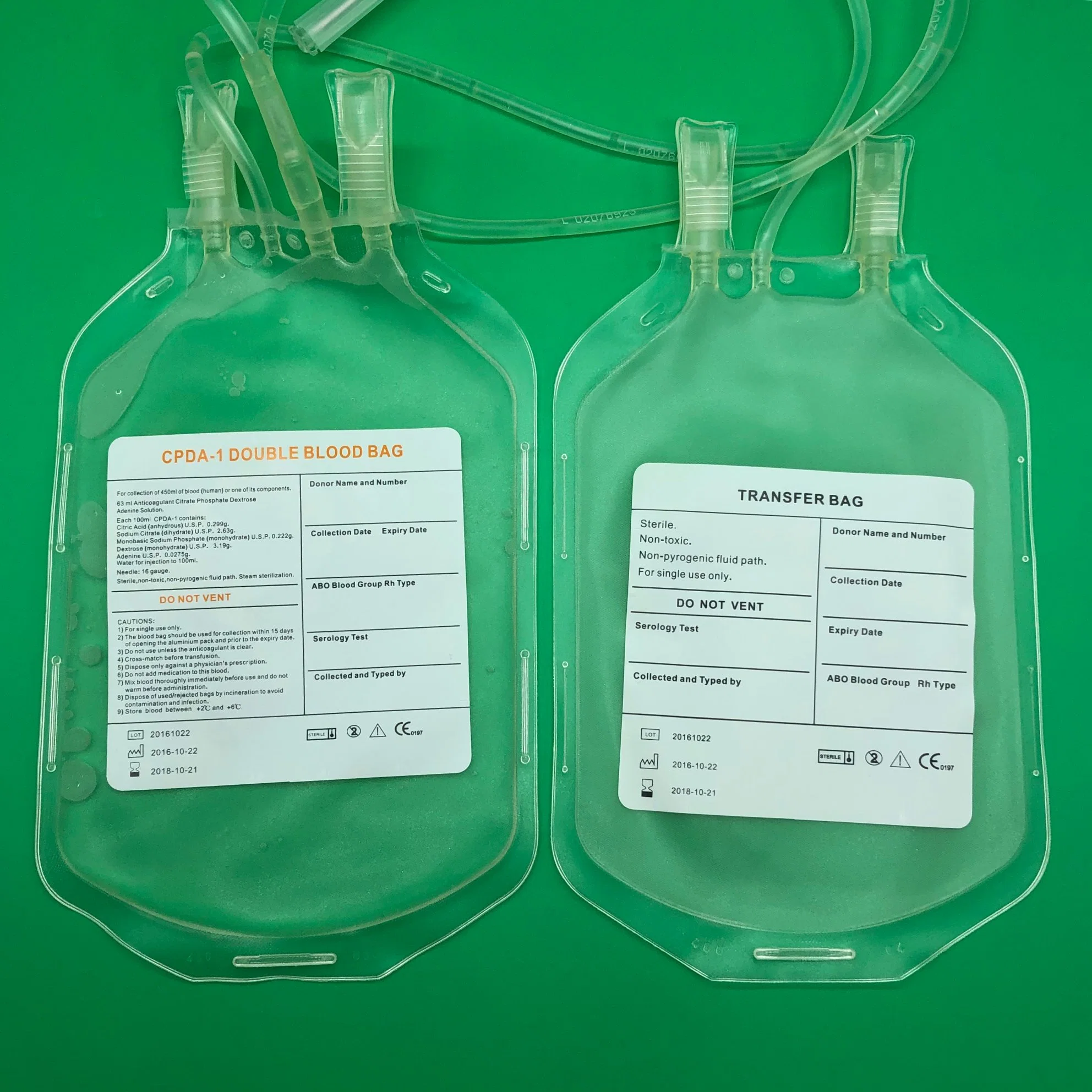 Medical Double Disposable Blood Bag with Ce and ISO