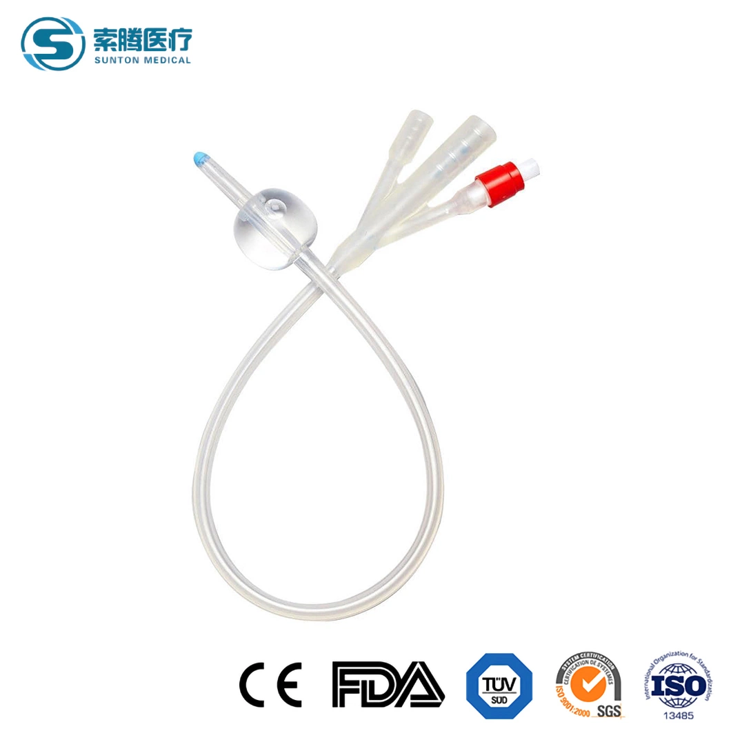 Sunton China 2 Way 3-Way Double Balloon Triple Lumen 2 Way CH18 Light Blue All Silicone Urinary Foley Catheter Sample Available Foley Catheter Manufacturing