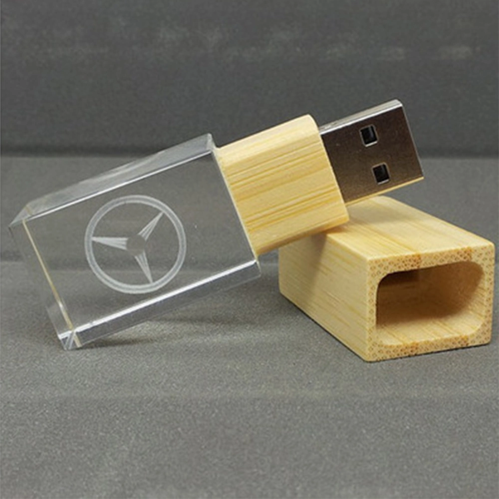 Customize USB Flash Drive Transparent Glass USB Stick with Lighting Logo 4GB 8GB 16GB 32GB 64GB 128GB OEM Memory