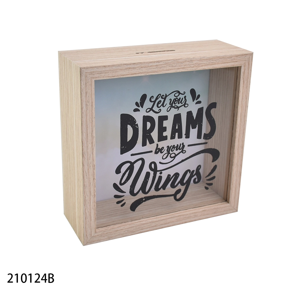 DIY Customized Printed Wooden Glass Money Box Piggy Bank Saving Box Money 3D Shadow Box