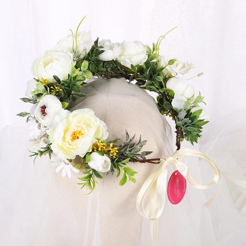 Floral Headband Decorative Hair Circles Peony Artificial Flower Girl Crowns