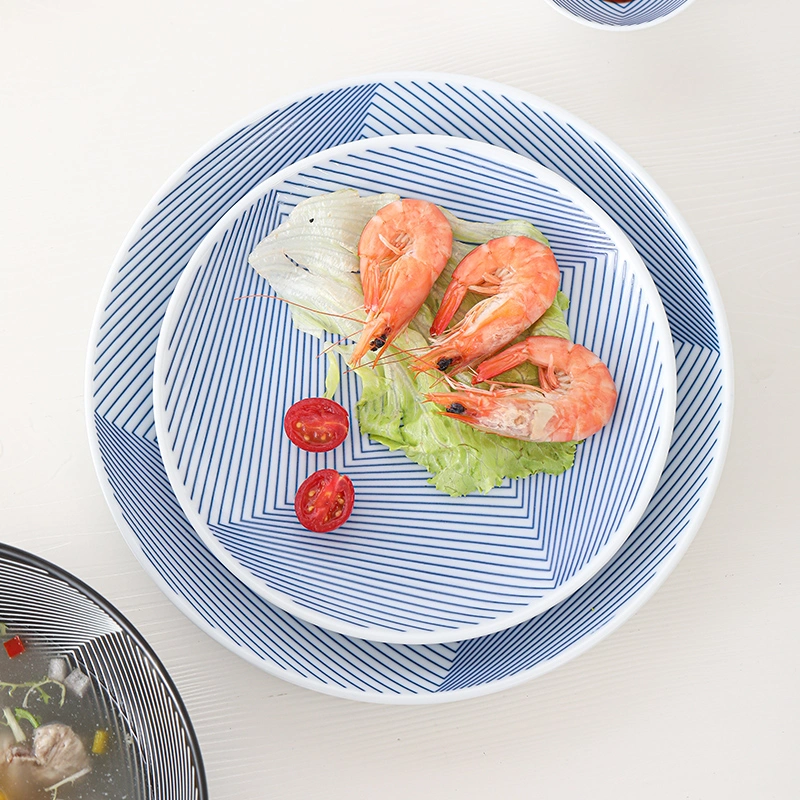 OEM Stamp Printing Design Ceramic Blue Porcelain Kitchen Utensil Bowl Dish Dinner Plate Dinnerware Sets