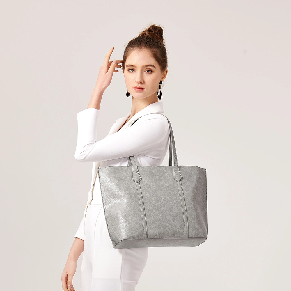 Gran trabajo de lujo personalizado señoras bolso de piel gris PU Bolso para portátil Bolsa Mujer Casual Bolsos para mujer de lujo