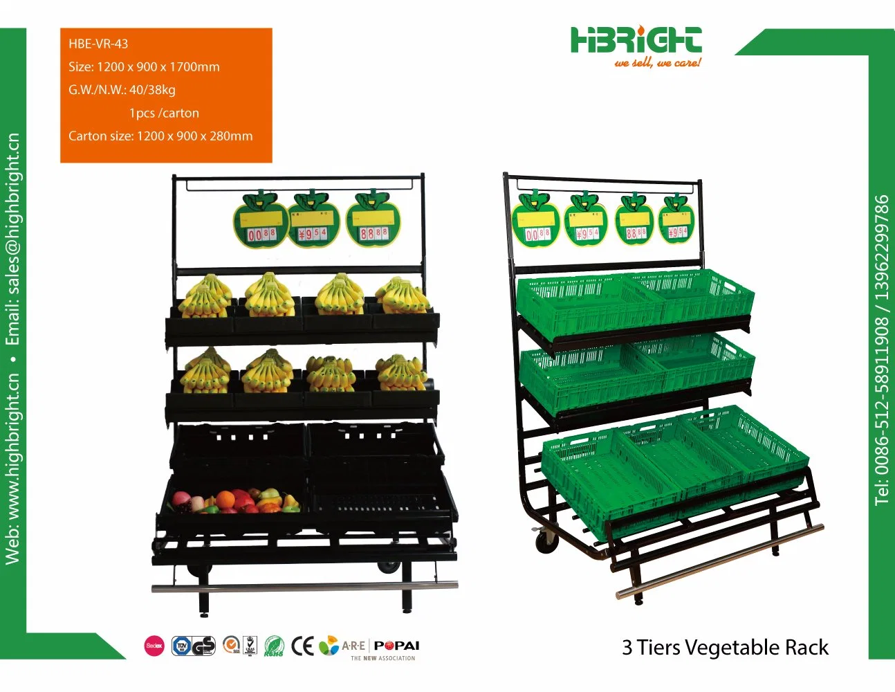 Supermercado de frutas e legumes Suporte de exibição de rack