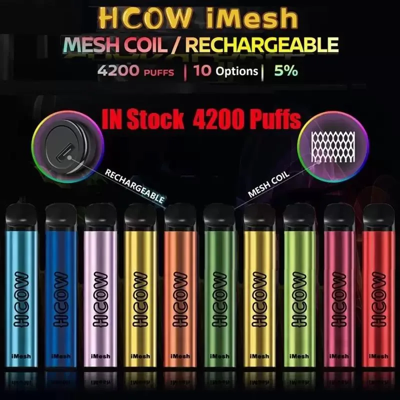 Imesh Disposable Device Kit Vape Pen Cigarette 4200 Puffs 650mAh Rechargeable Battery 10ml Prefilled Pod Cartridges Original Hcow