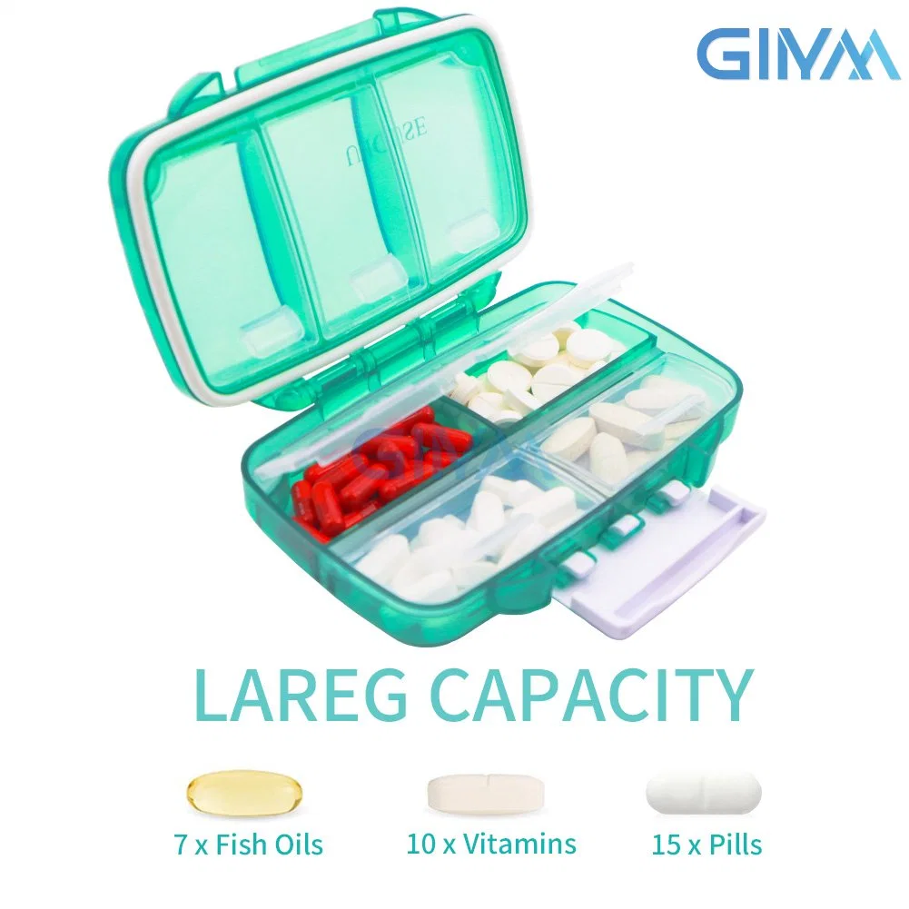 Airtight Pill Organizer Box Grand distributeur de comprimés Home Travel Essentials Porte-supplément porte-filtre à vitamines portable format géant 7 compartiments