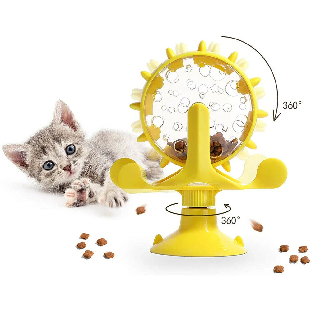 Custom Cat Pet Toys Turnable Windmill Ball Food Treat Dispensador de fugas