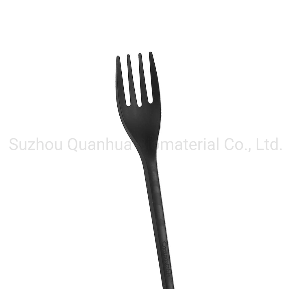 Free Sample 6 Inch Black Cpla Cutlery Set Biodegradable Disposable Eating Utensils