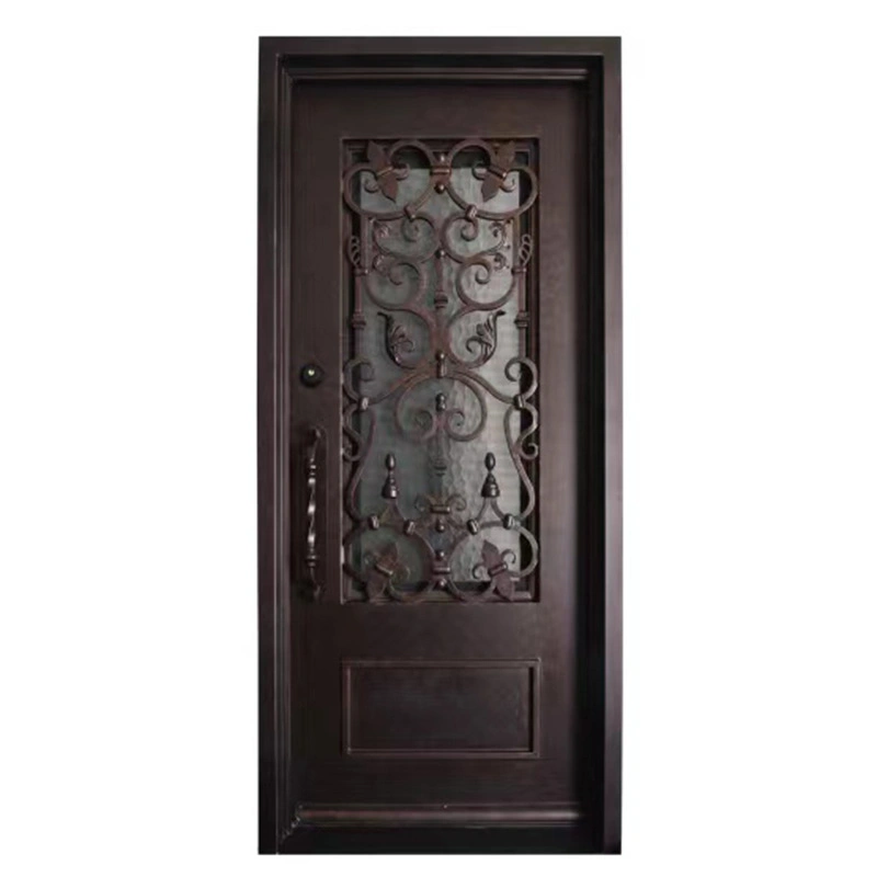 Hot Sale Single 3FT Wrought Iron Metal Designs Front Single Entry Door with Side Window House Exterior Outside Security Steel Metal Entrance Door