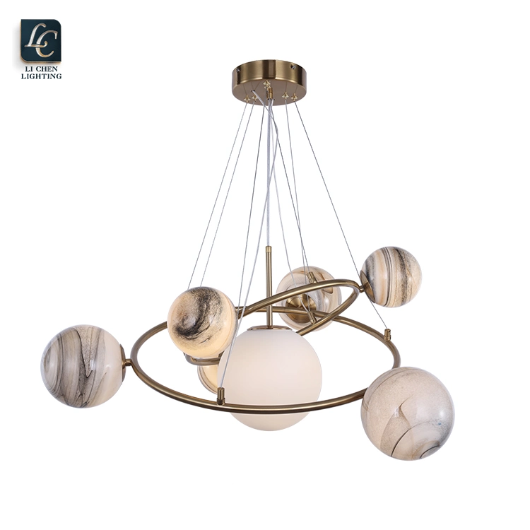 Planet Chandelier Iron Frame Glass Globe Modern Pendant Lamp