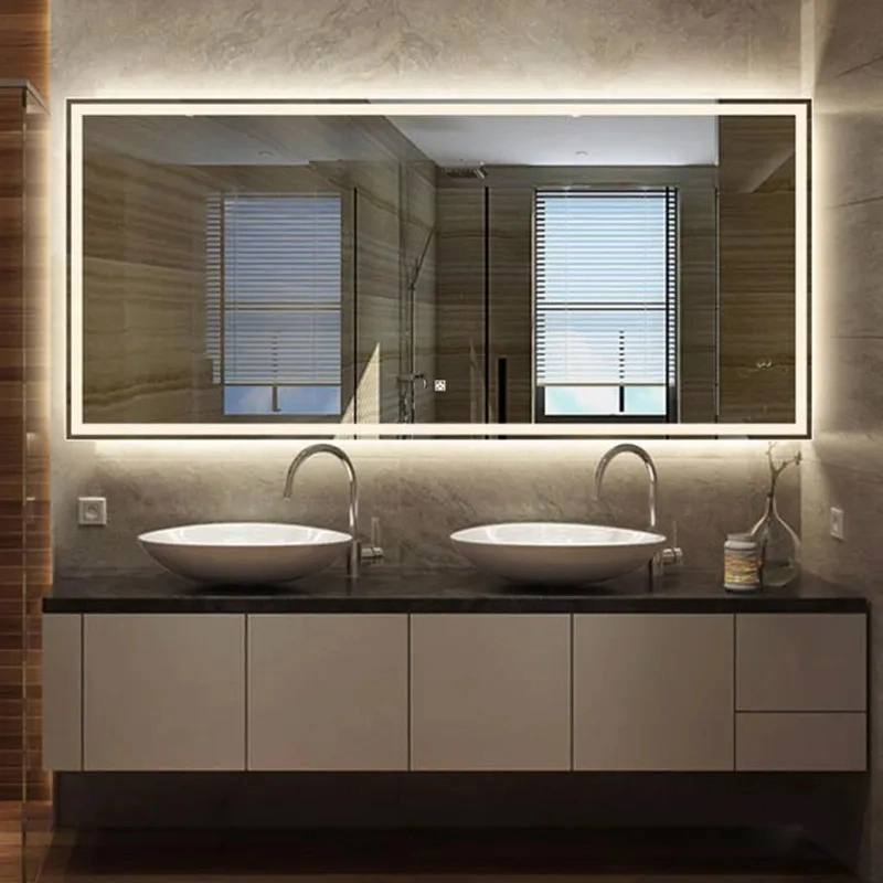 Grand meuble de toilette mural rectangulaire anti-buée lumineuse Smart Broom LED Strip moderne