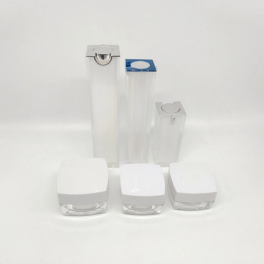 Empty Square Set Cream Jar and Airless Serum Lotion Acrylic Plastic Bottle