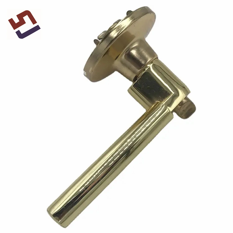 Internal Door Handle Polished Brass Bathroom Office Hotel Door Lever Handle with Round Cylinder