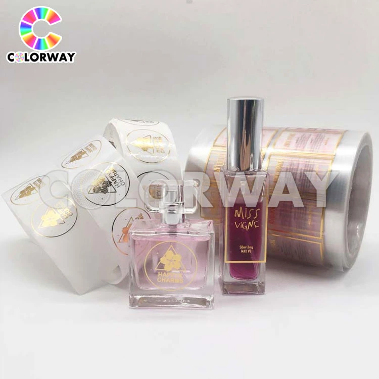 Full Color UV Printed Custom Roll Waterproof Hologram Blue Gold Silver Hot Foil Perfume Cosmetic Medicine Drug Bottle Packaging PVC Self Adhesive Sticker Label