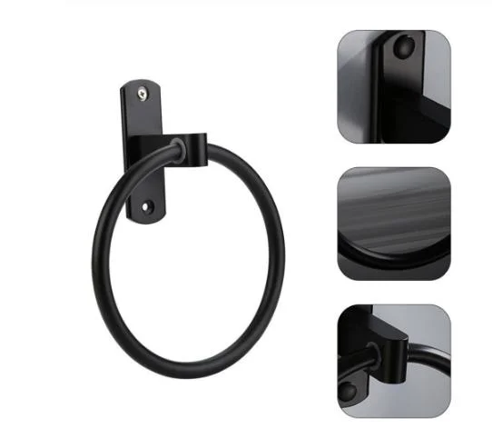 Towel Rack Black Aluminum Towel Ring Holder Bathroom Wall Ring Hook