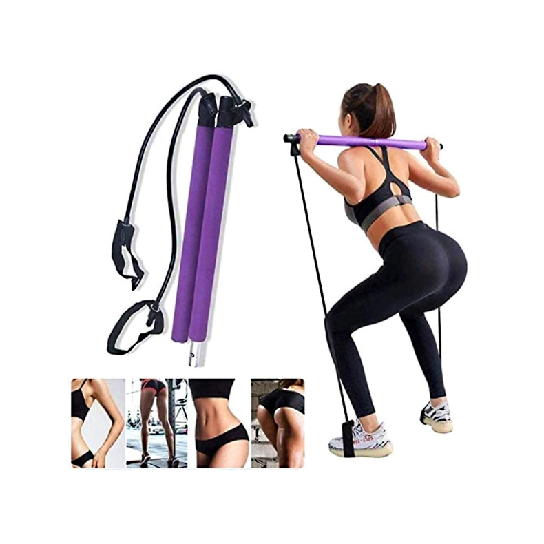 Kit de pilates de yoga portátil de banda de resistencia púrpura ajustable