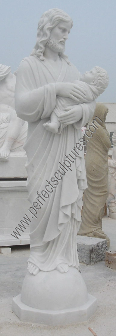 Religious Marble Statue Life Size Sandstone Saint Joseph and Child Jesus Sculpture (SY-X1658)