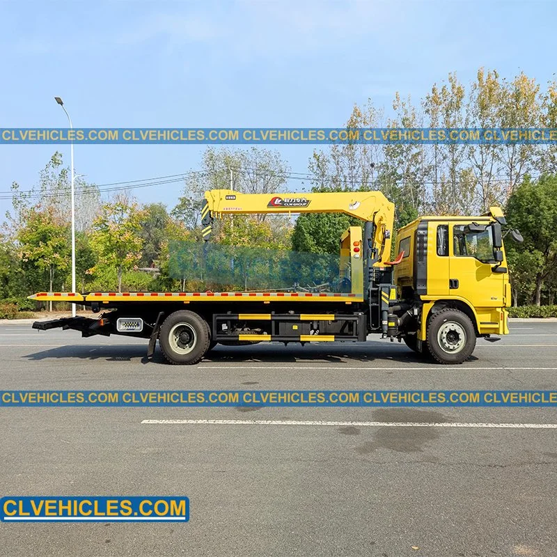 Shacman 8ton 9ton Flatbed Tow Truck with Crane Deck Rollback Wrecker Truck