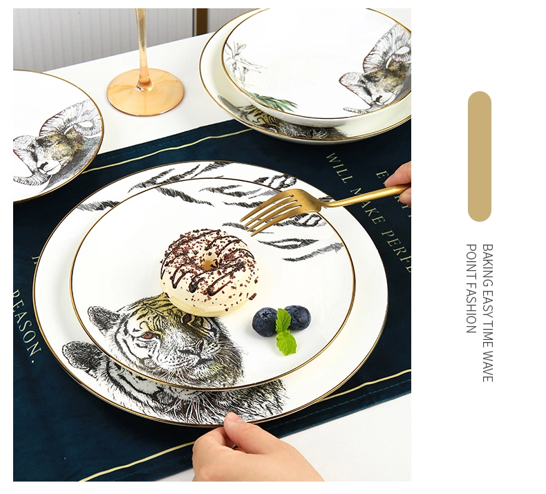 Animal autocollant Personnalisation de l'échantillon plaque de chargeur céramique porcelaine OS Chine Assiette ensemble de vaisselle ensemble de table