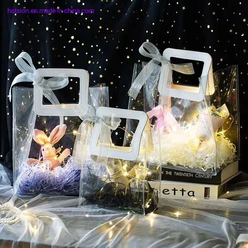 Ins Transparent PVC Hand Bag Wedding Candy with Hand Gift Plastic Gift Bag Flower Cosmetics Packaging Bag