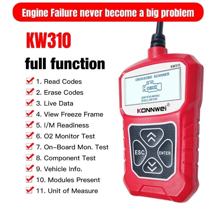 Konnwei Kw310 OBD2 Scanner Full Functions 10 Modes Diagnostic Tools for 12V Car Tester