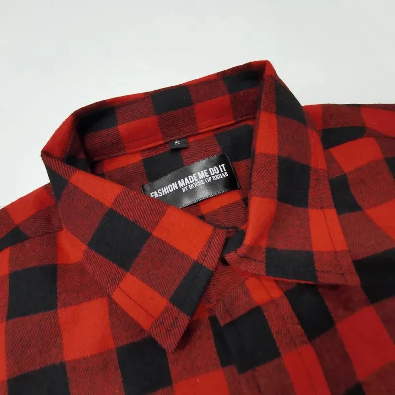 Good Quality Logo Printing Red Checked Shirt Casual Cheap Plain Plaid Flannel Pullover Shirts