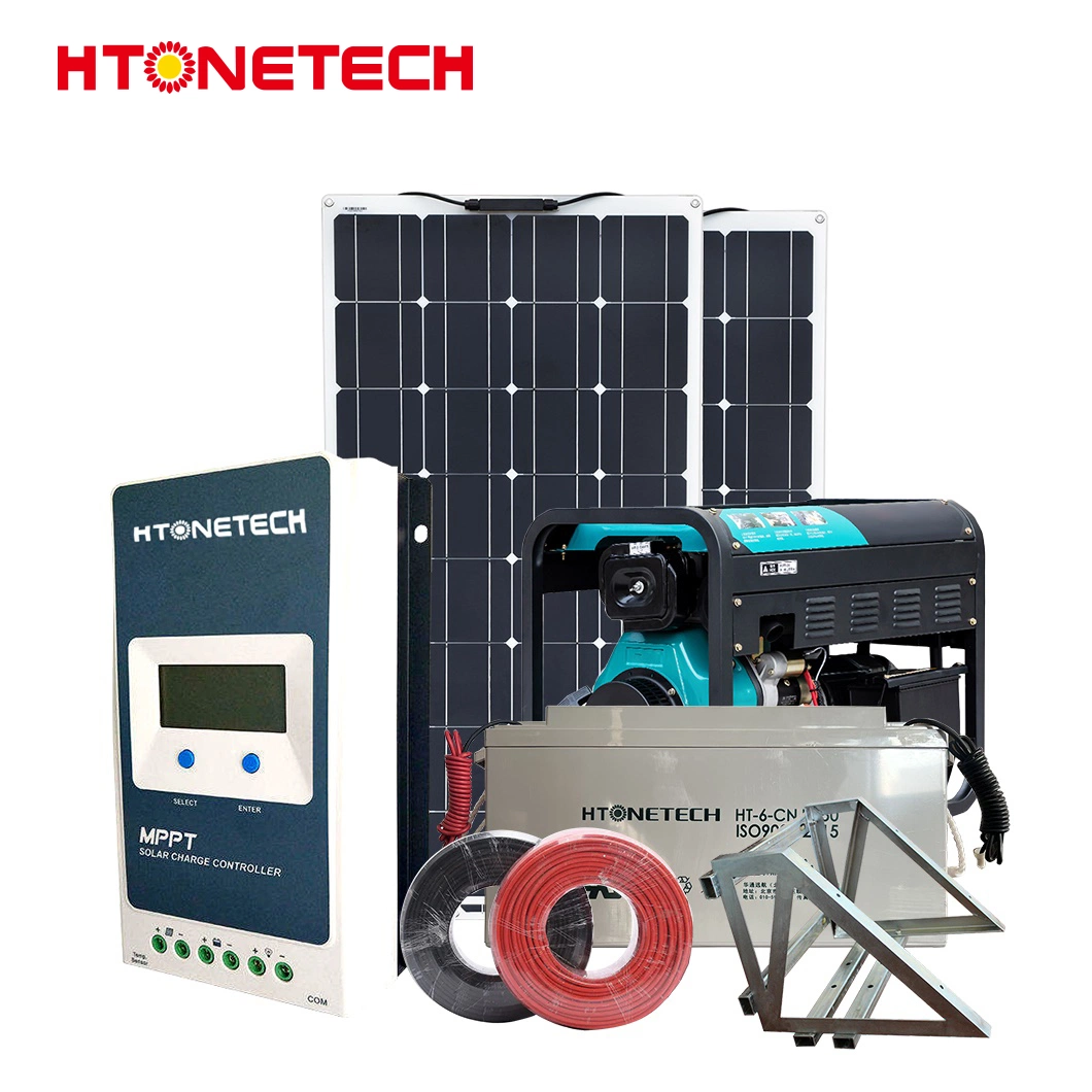 Htonetech off Grid All in Solar System Wholesale/Supplierrs China 300W 3006W Mono Crystalline Solar Cell Plate 400 kVA Diesel Generator Hybrid Solar Rooftop System