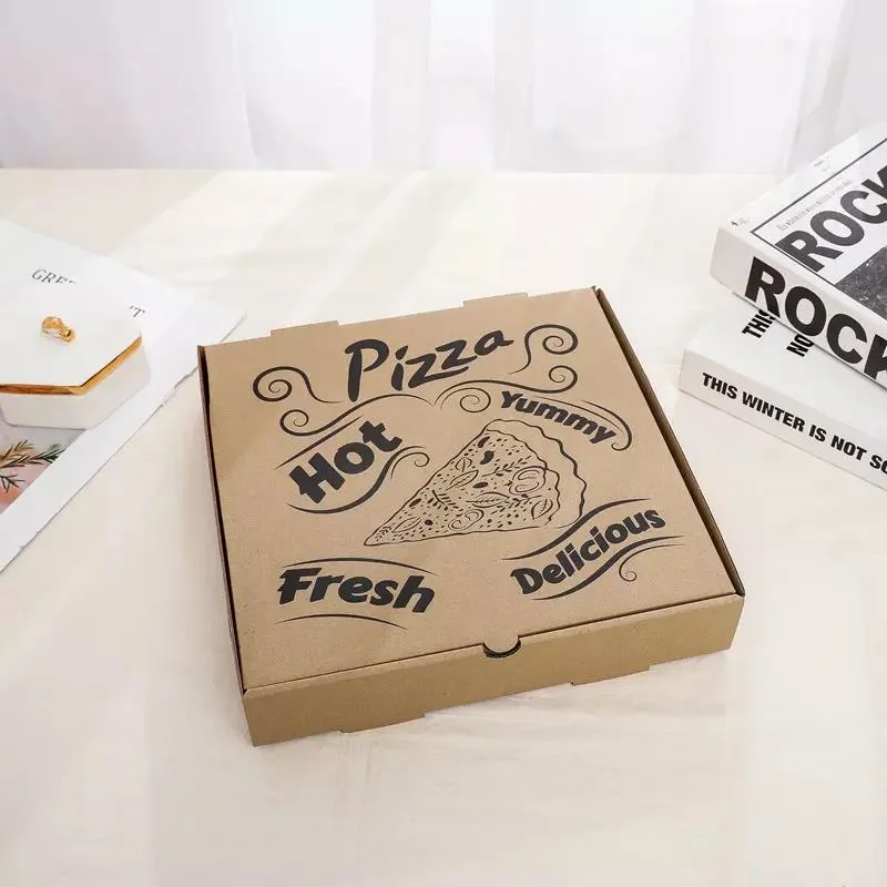 Caixa de pizza de papelão marrom elegante com logotipo personalizado em promoção.