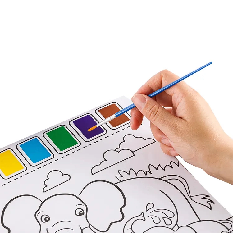 Bolso personalizado Pintura em aquarela Livro marcadores para as crianças a paleta catálogo de tintas de coloração de água Livro de desenho de conjunto de brinquedos com escova