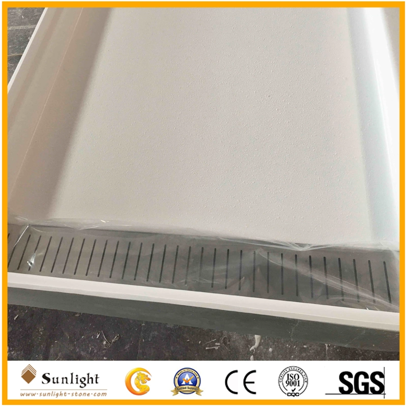 60X32X4 Cultured Marble Trench Drain Shower Base, Shower Pan with Stainless Steel Drain Cover