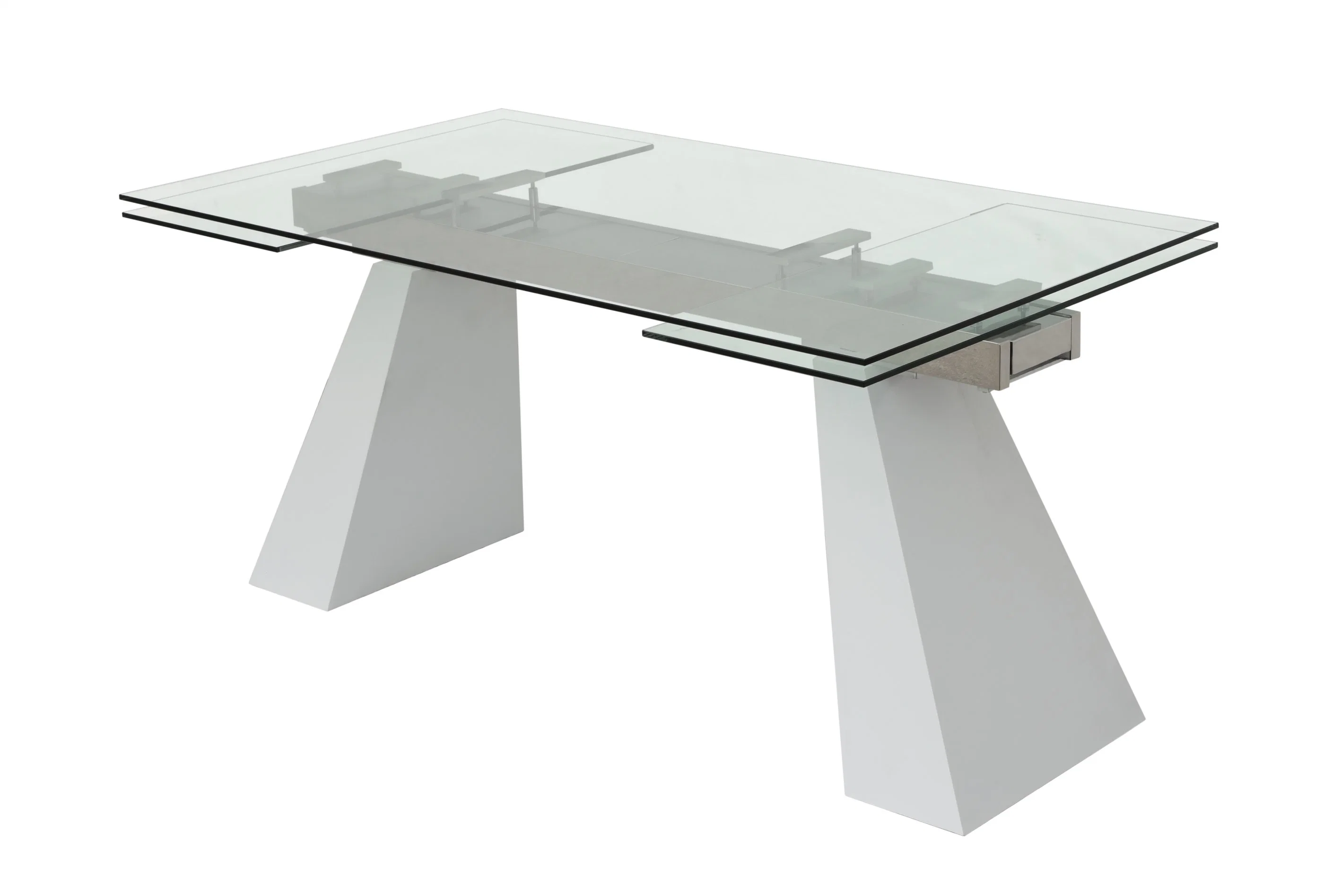 Diseño de Morden Mesa de comedor de vidrio Moda Alta base blanca brillante Mesa comedor Muebles