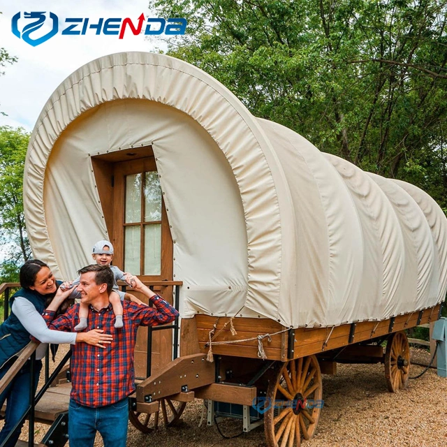 2023 novo modelo Outdoor Luxury Hotel tenda on Wheels Glamping Carruagem Tent Horse drawn Wagon Tent