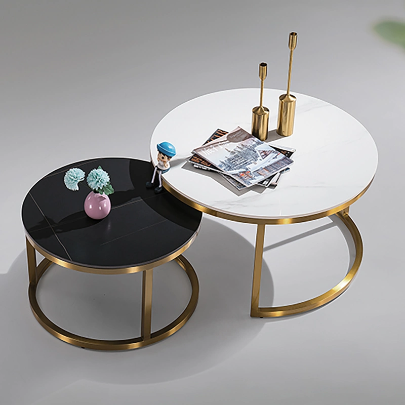 Luxus Wohnzimmer Möbel New Design End Table Glas Marmor Top Set Sintered Stone Couchtisch mit Edelstahl Titan