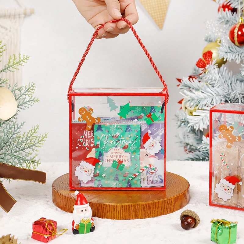 Custom Pet/PVC Plastic Christmas Snack Candy Packaging Box with Handle