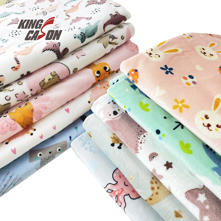 Kingcason Poly un côté des couleurs personnalisées Cartoon Jelly poisson Rgiraffe Dinosau Koala imprime Super tissu mou pour les enfants des couvertures de tissu pour bébé