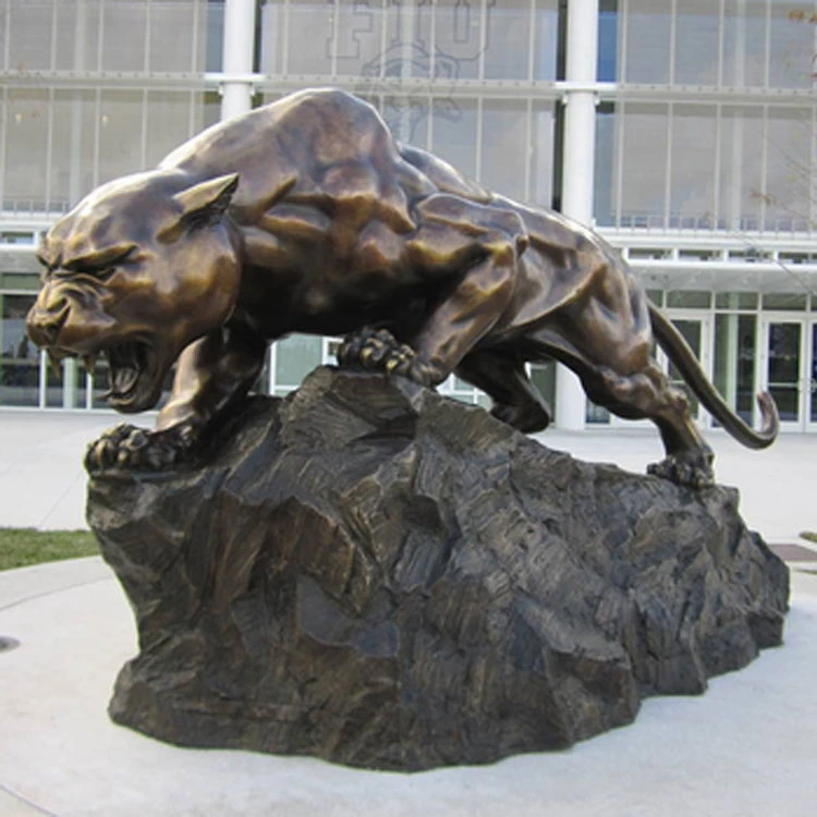 Jardín de Esculturas de animales de metal de bronce macizo Leopard estatua Cougar Wildcat Biblioteca estatua de bronce