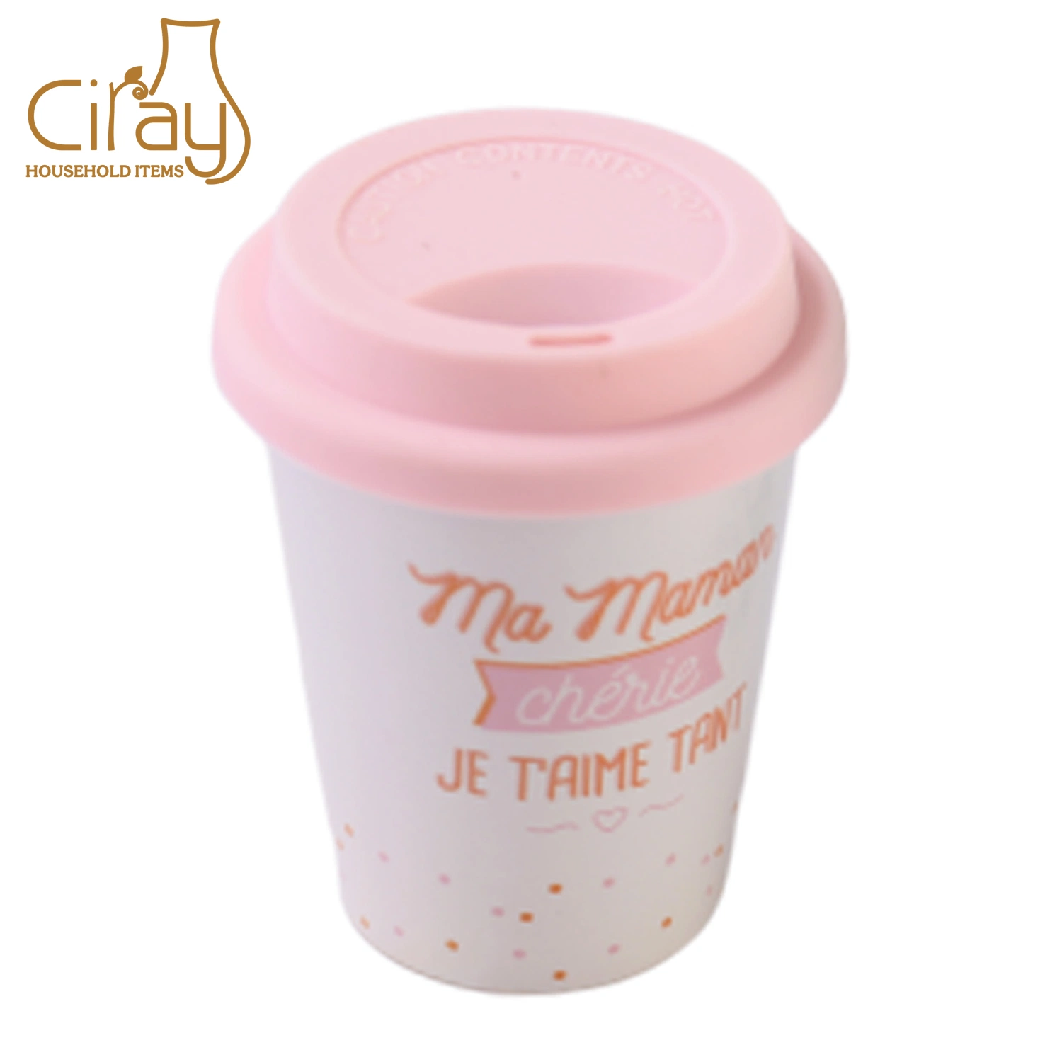 Small Ceramic Porcelain Coffee Travel Mug with Silicone Lid