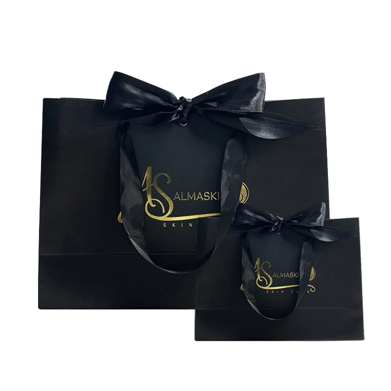 Customized Branded Logo Luxury Black Paper Apparel Packaging Gift Shopping Bag Paper Bag